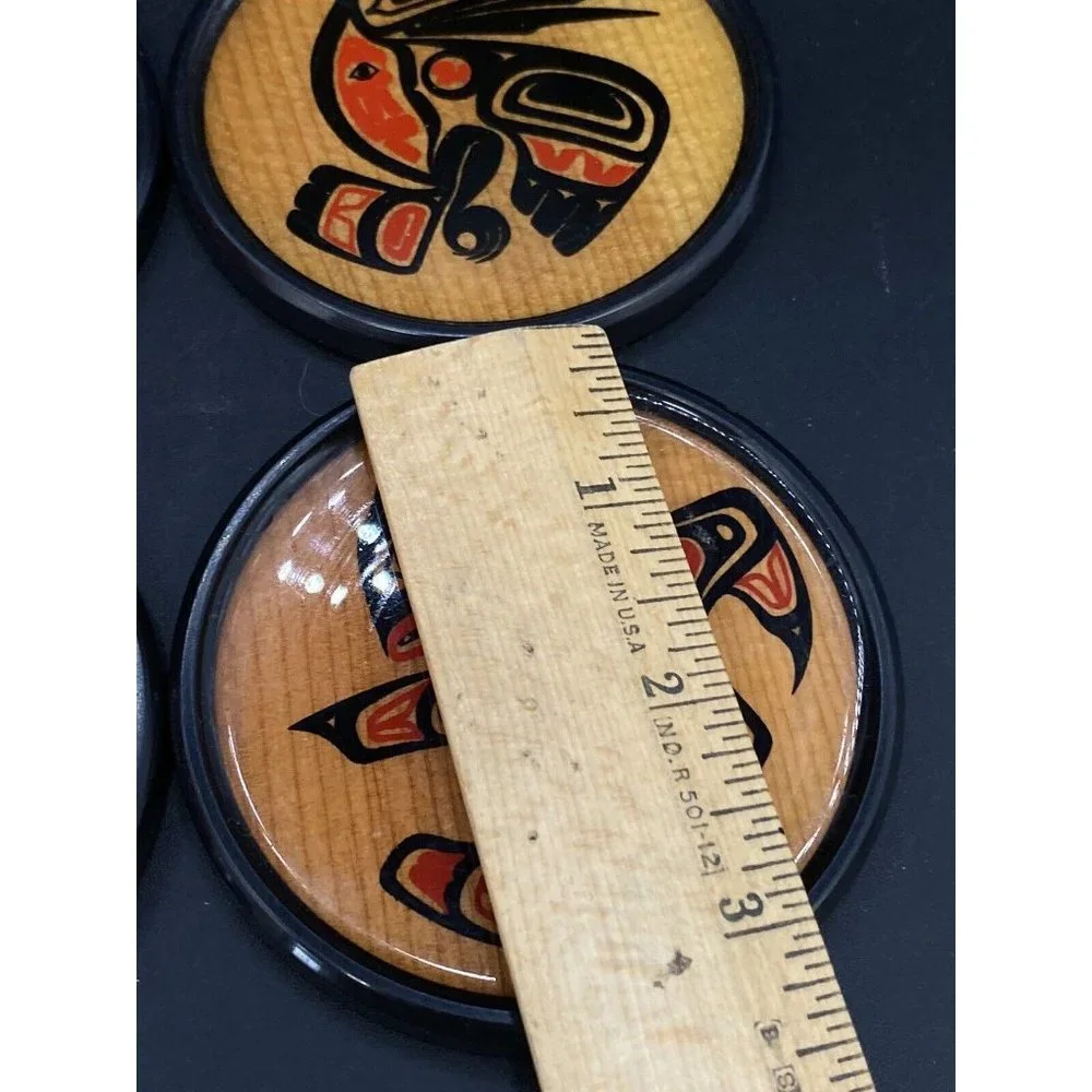 BOMA Coasters Lot 4 With Totem Holder Red Cedar Made In Canada First Nation
